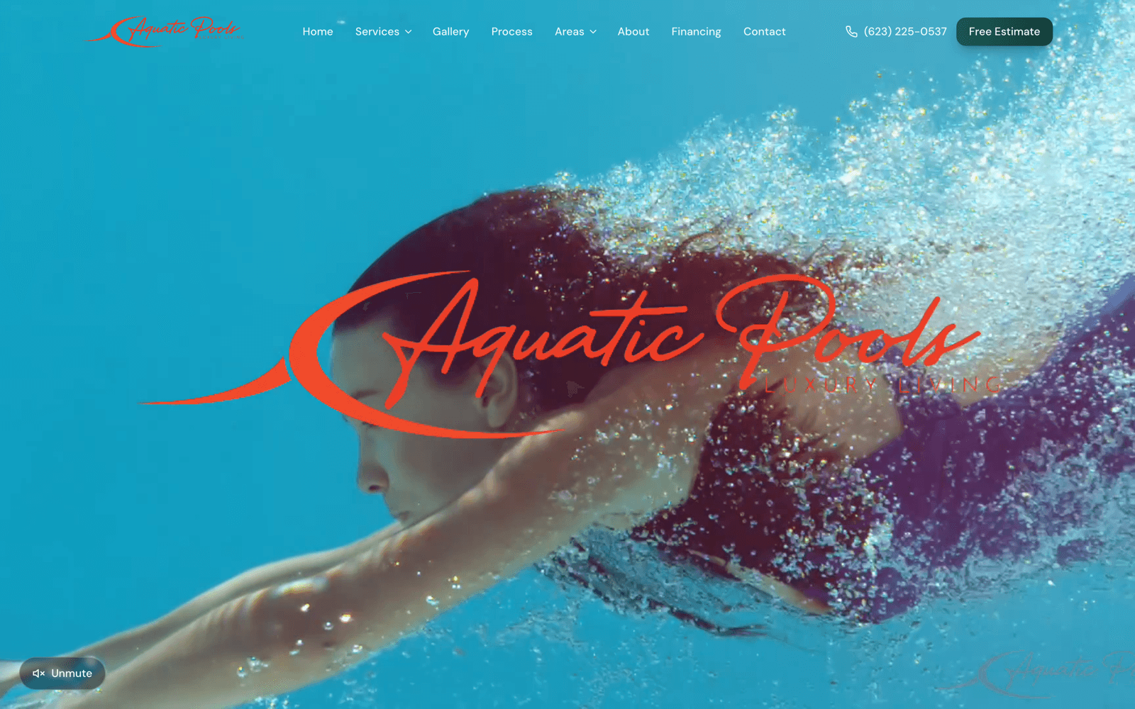 Aquatic Pools and Spas website designed and built by RevCore HQ