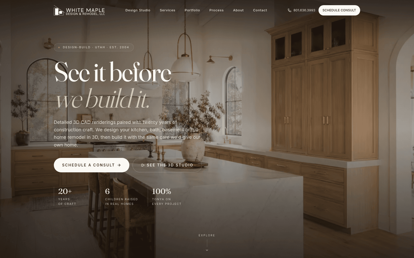 White Maple Design & Remodel's new website, built by RevCore HQ